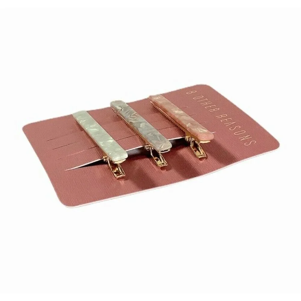 Barrettes Shell Abalone Look Rose Gray Ivory 8 OTHER REASONS Runway Clip NIP - Picture 2 of 3